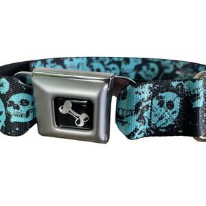 Skull Design Dog Collar - Black and Blue